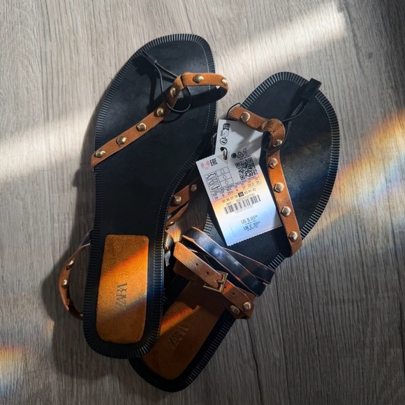 Zara Studded Brown leather Suede Sandals - Picture 6 of 6